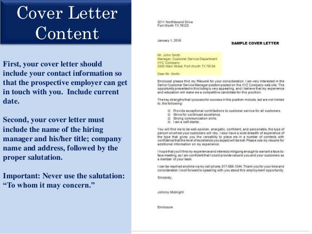 cover letter should include