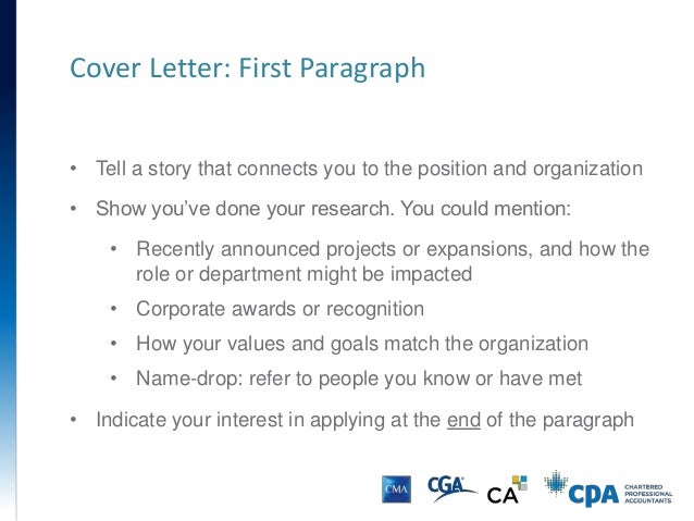 first paragraph of a cover letters