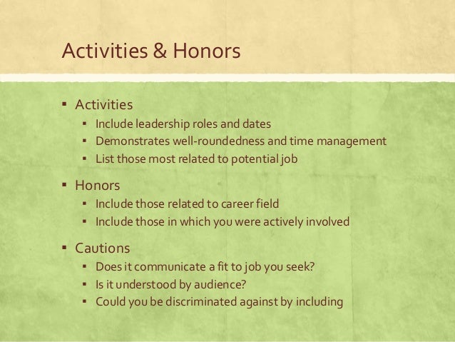 Activities And Honors Resume Examples - Read A Job Description To Write Effective Resumes And Cover Letters 21 638 