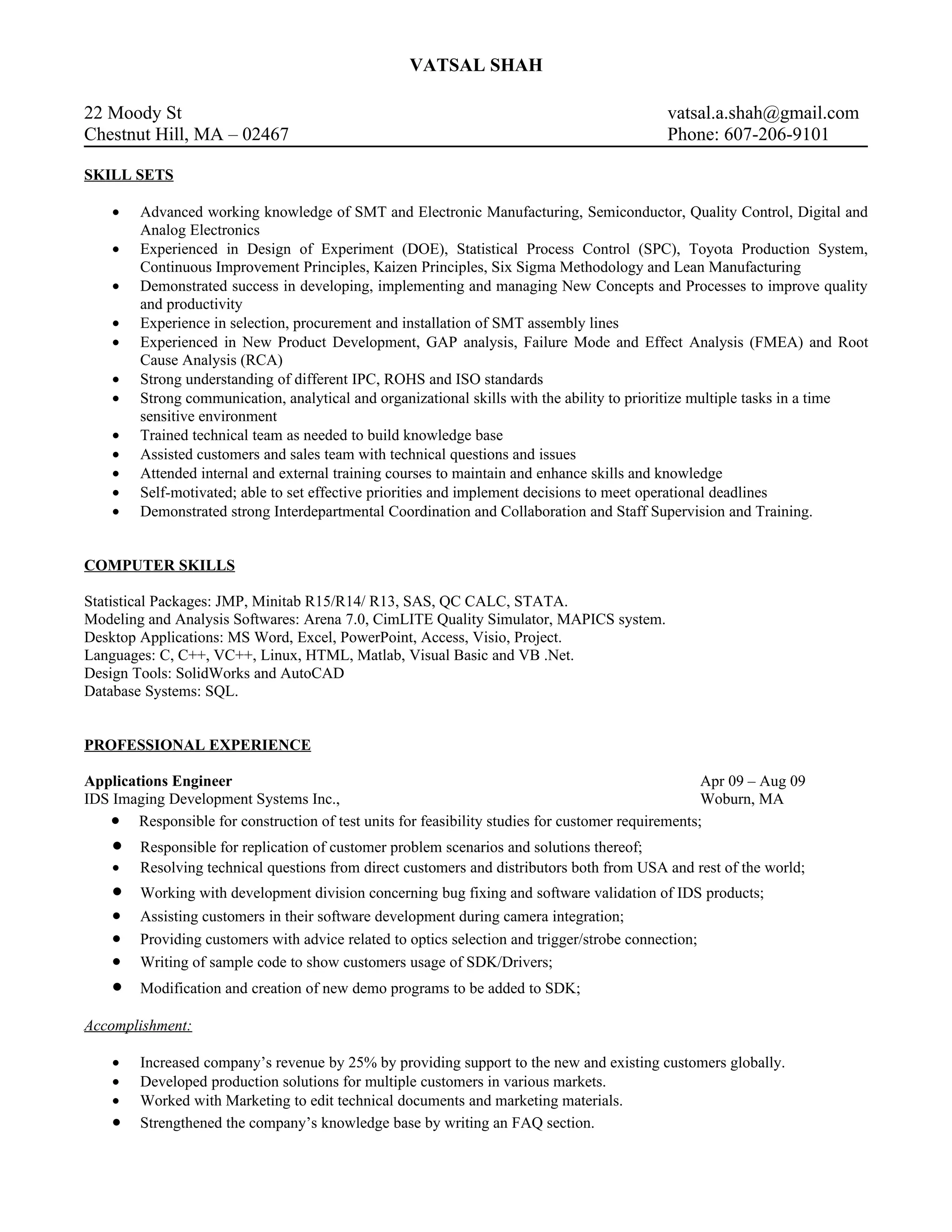 Resume - Vatsal Shah | DOC
