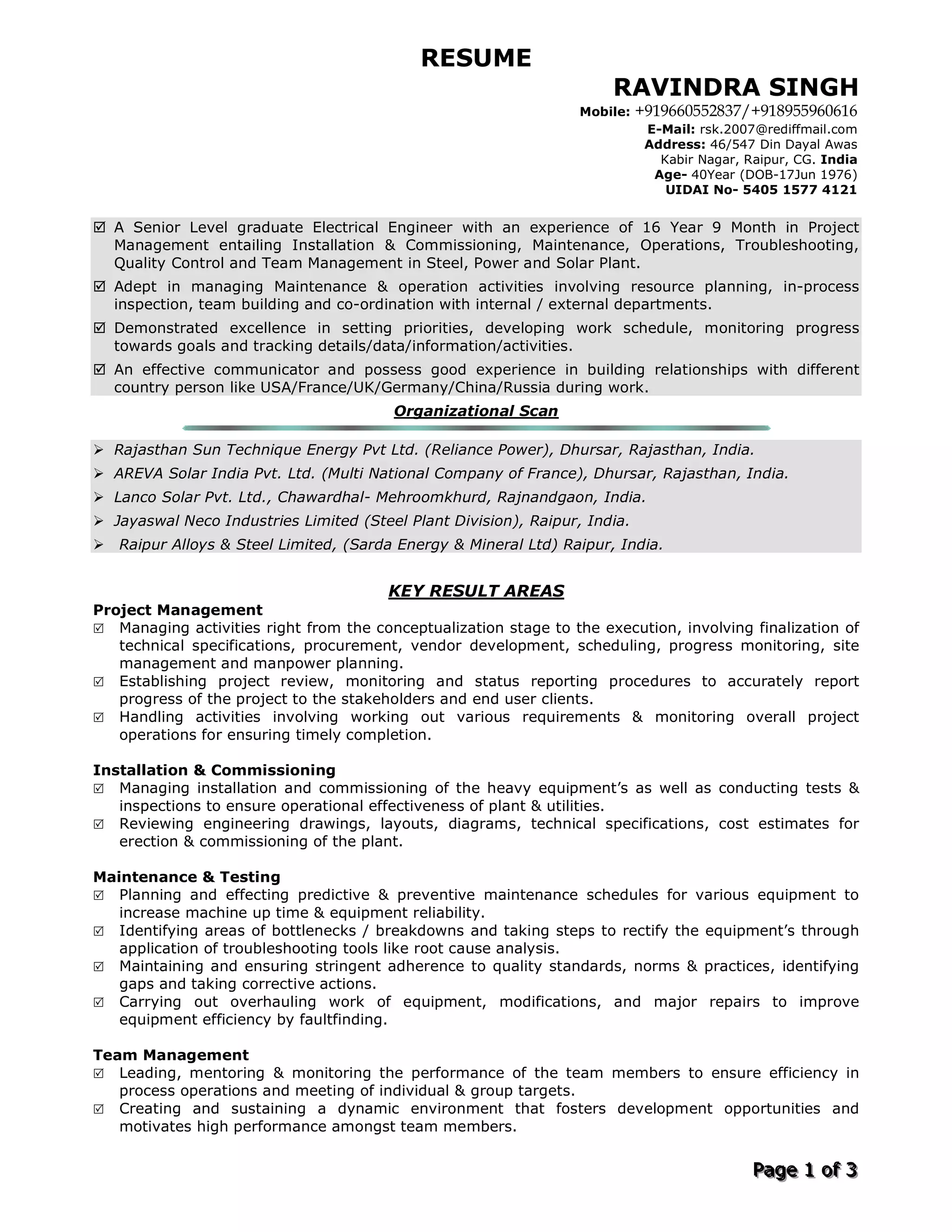 Resume ravindra | PDF