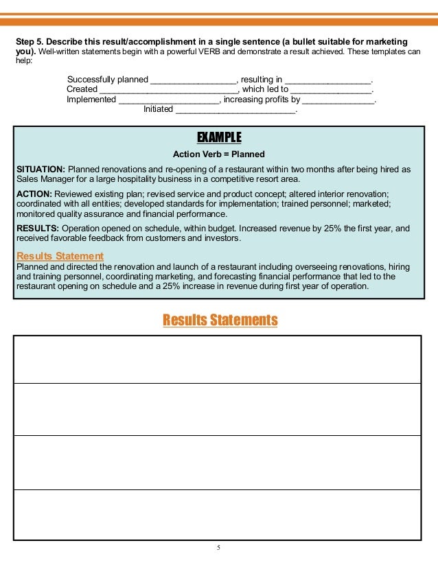 resume action statements