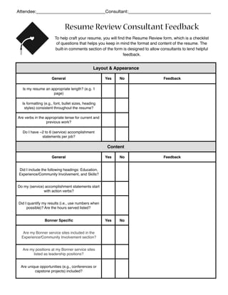 Resume review feedback form | PDF