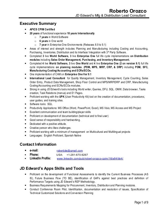 resume roberto orozco jd edwards mfg distribution lead sap functional consultant resumes