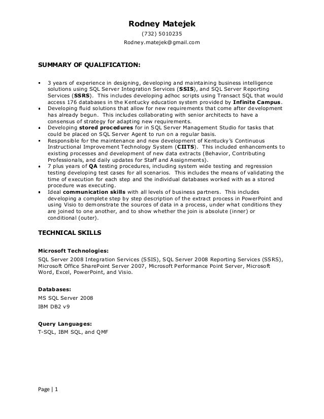 Resume Summary Of Sql Bi Developer Resume Summary Of Sql Bi Developer