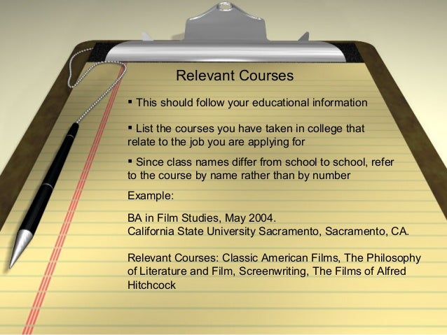 Relevant college courses resume