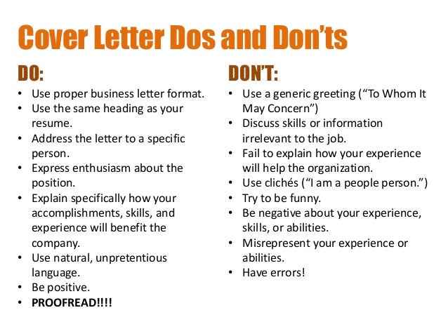 Professional cover letter dos and donts