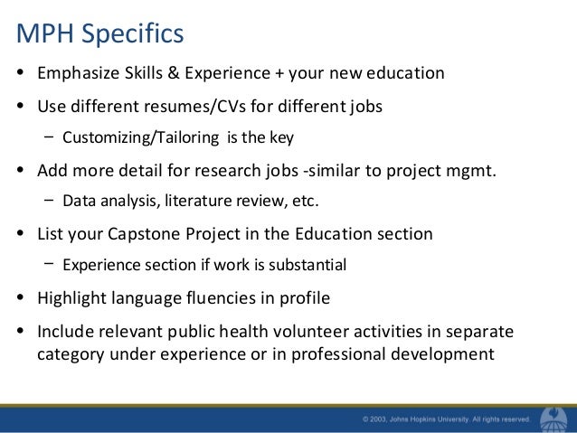 resumes and cvs for mph students fall 2010 different resumes