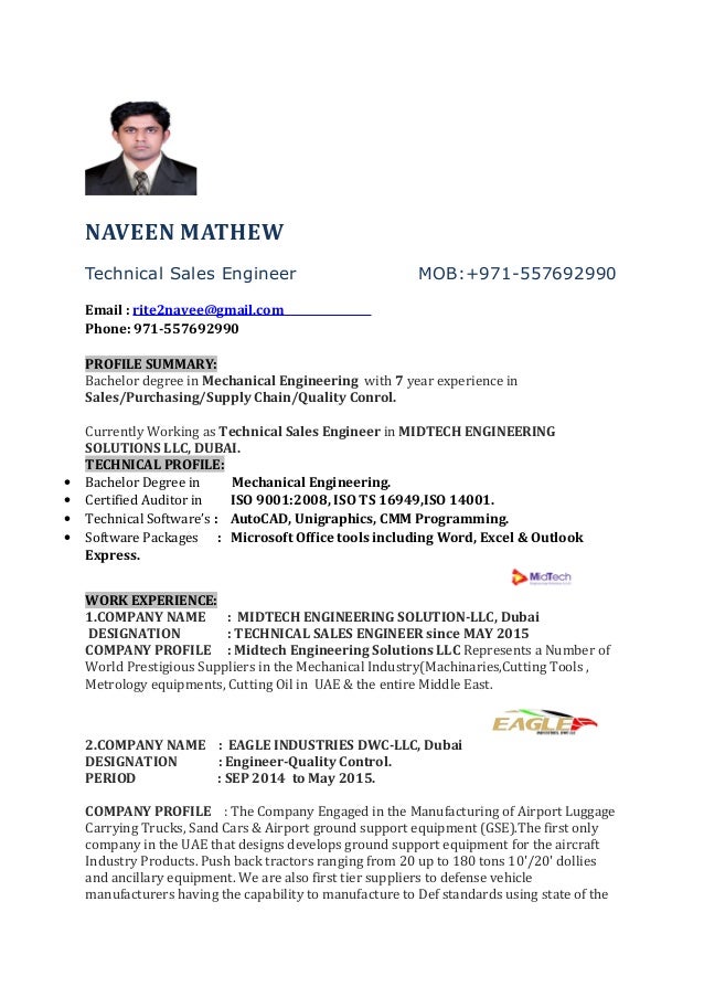 Resume sales engineer