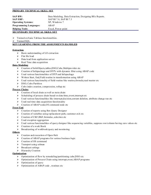 sap bi resumes