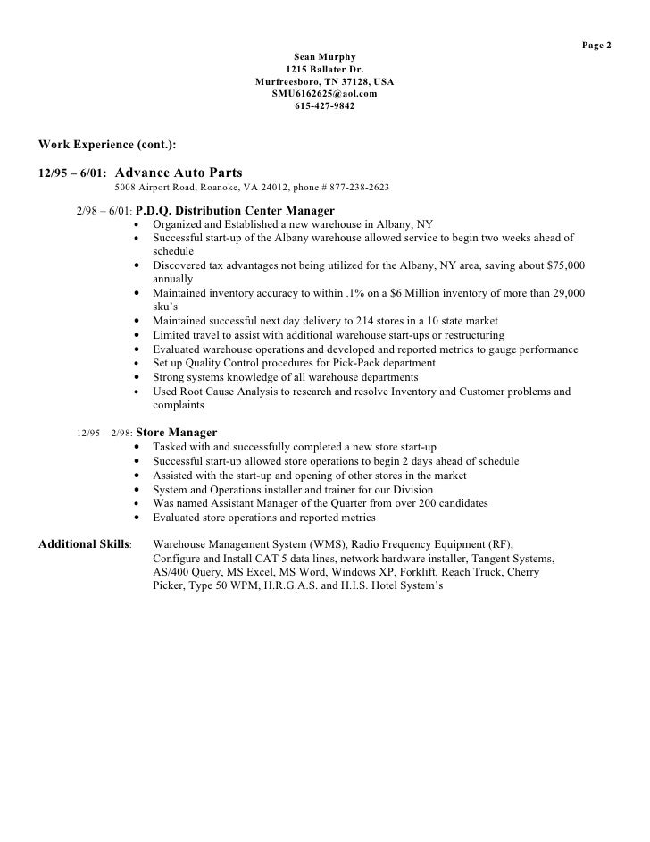 parts manager resumes