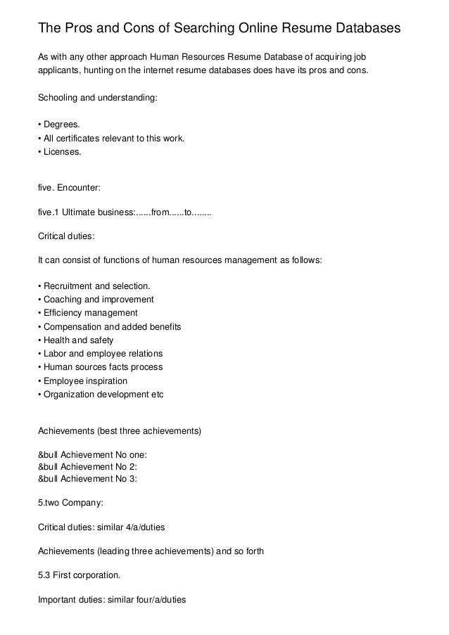 the pros and cons of searching online resume databases online resume database