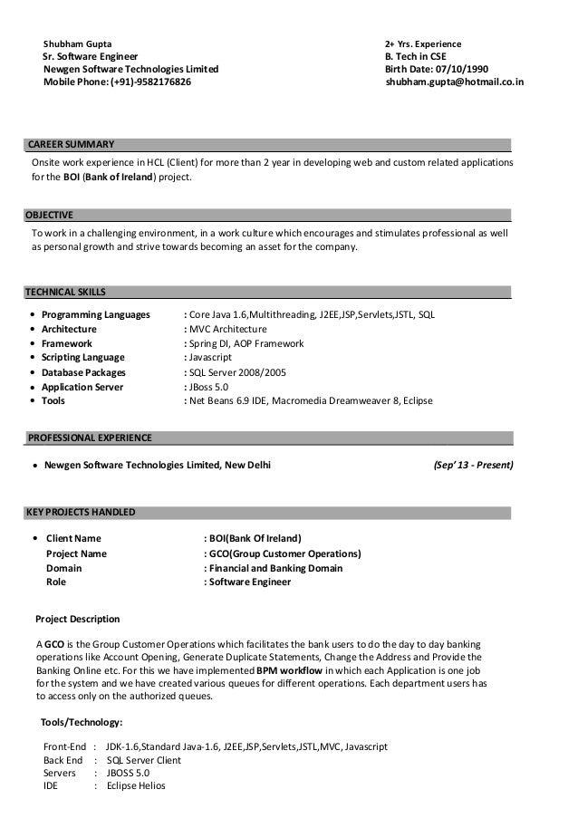 j2ee jsp resume