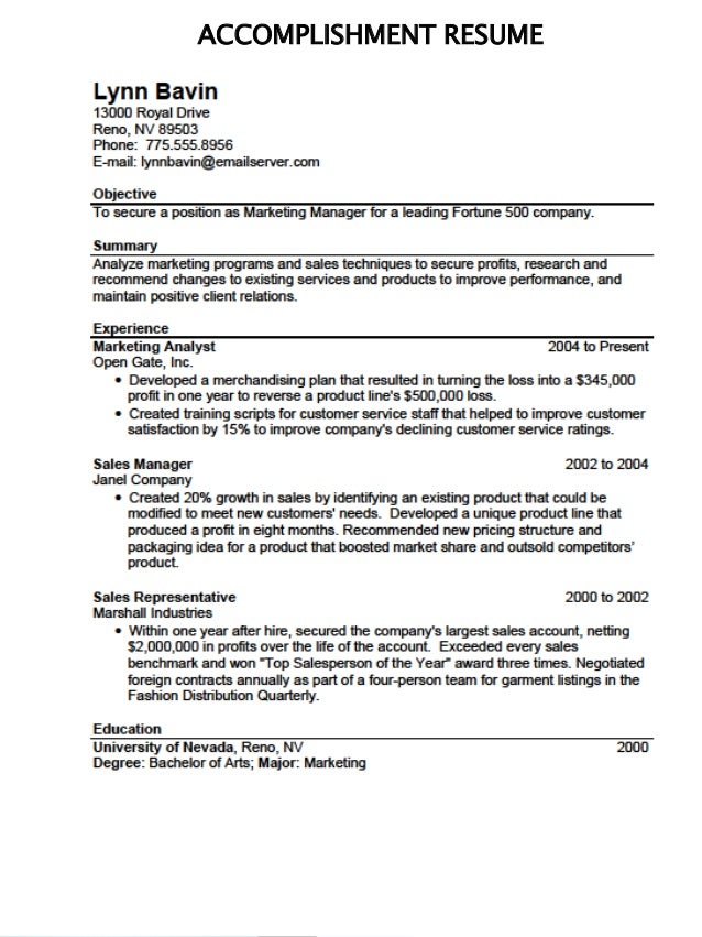accomplishments for resumes