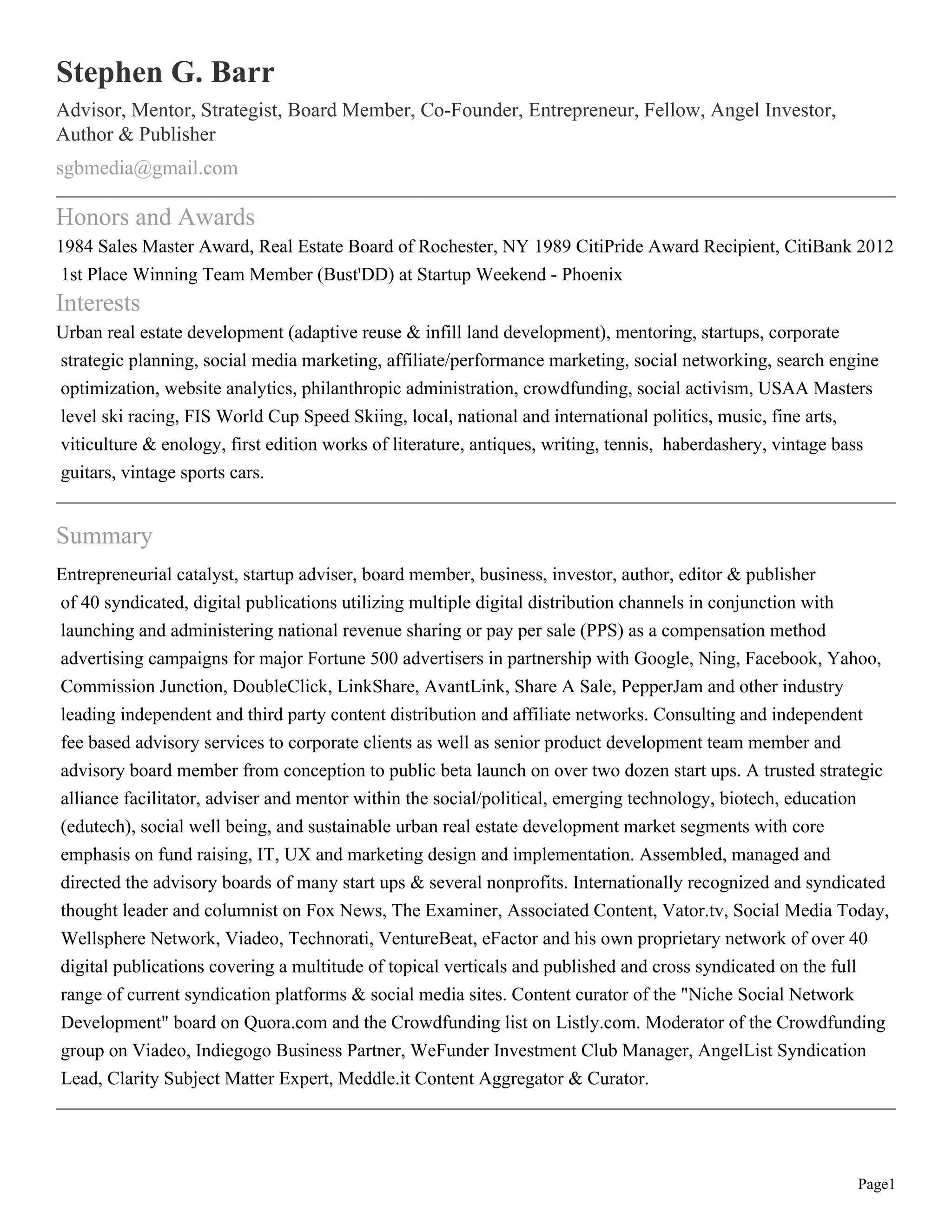 CV Stephen G. Barr | PDF