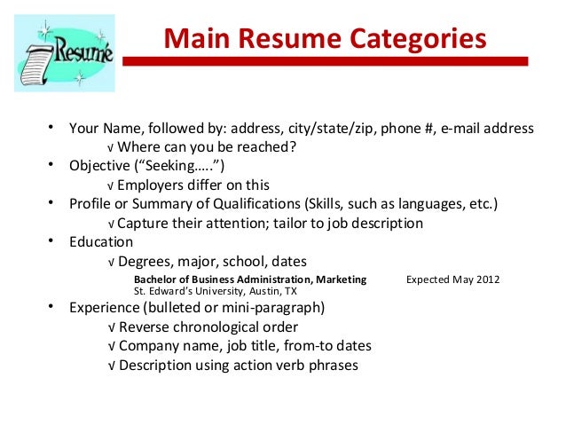 resume categories