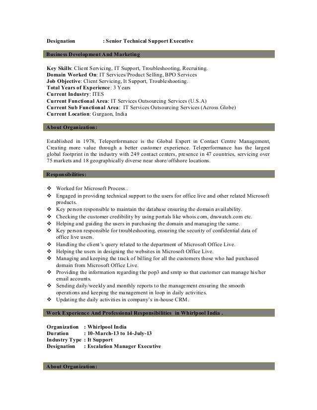 Technical support objective resume