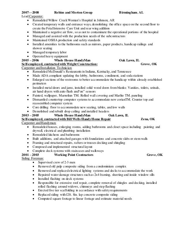 lead carpenter resume