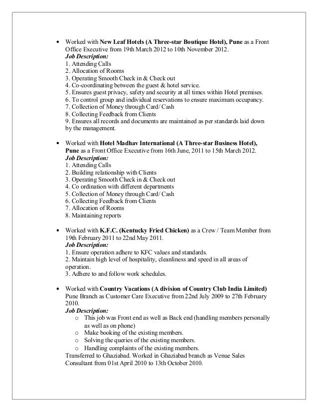 front office executive resume