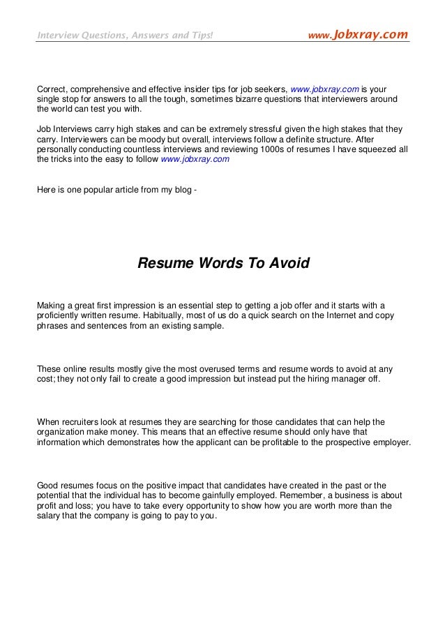 resume words to avoid from www jobxray com words to put on resume