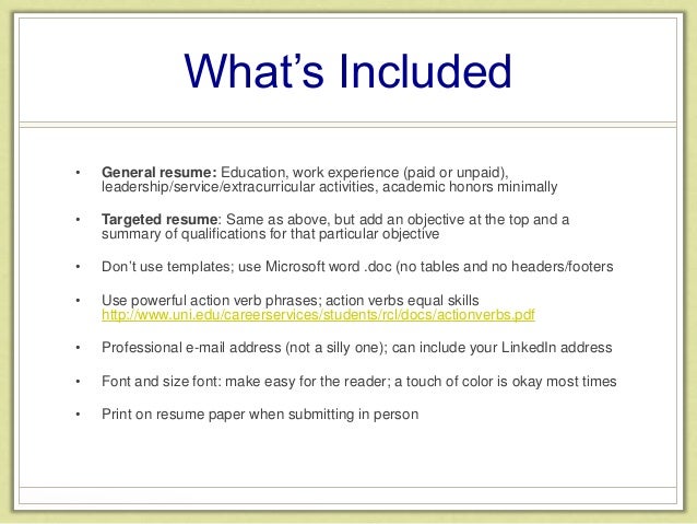 What is included in a resume