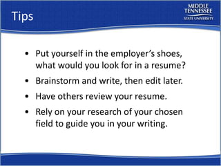 Resume Workshop Mtsu Career Countdown