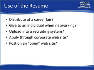 Resume Workshop Mtsu Career Countdown