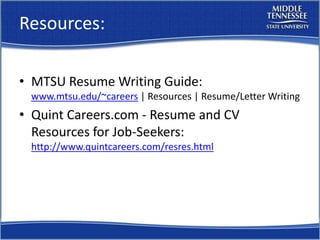 Resume Workshop Mtsu Career Countdown