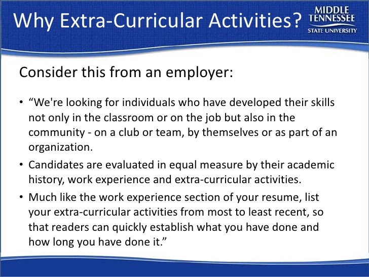 examples of extracurricular activities for resume