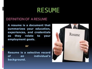 Resumed Definition Resume writing | PPTX
