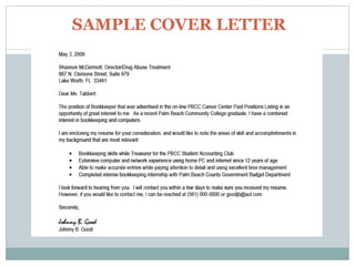 SAMPLE COVER LETTER
 