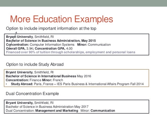 List incomplete degrees resume