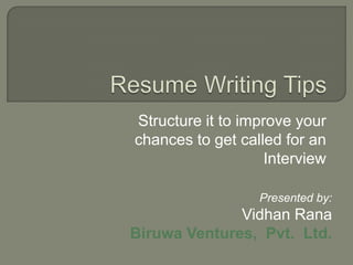 Resume Writing Presentation | PPTX