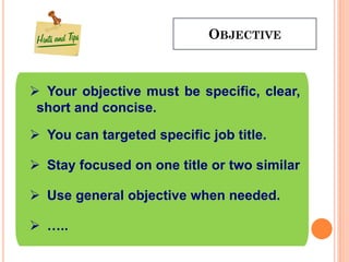 Specific Clear Objective Resume writing and interviewing skills | PDF