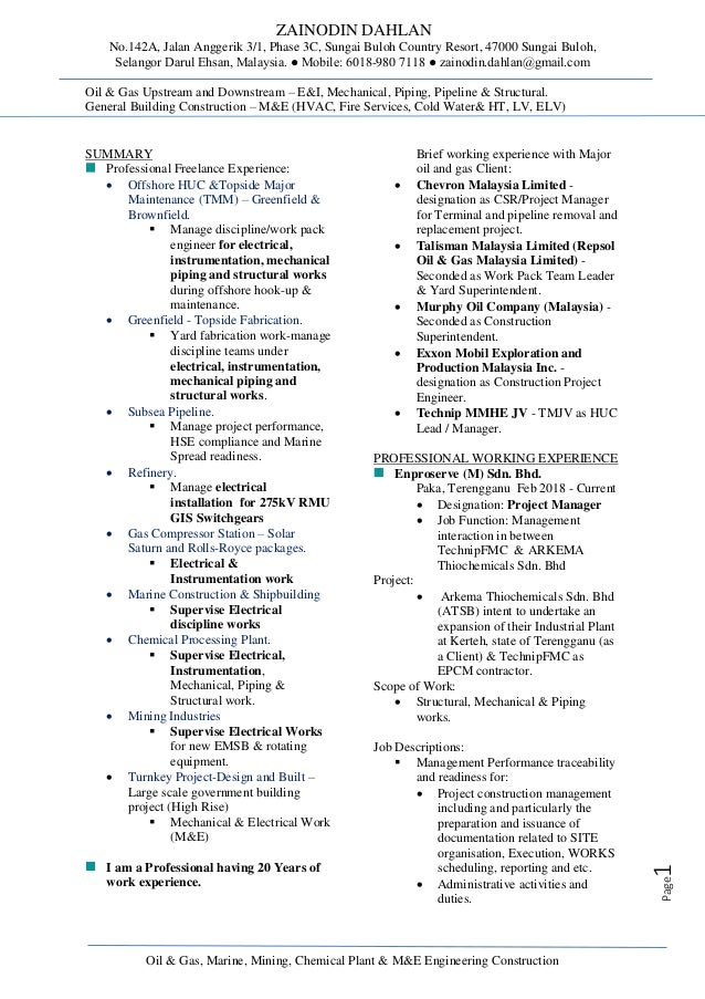 Resume Zainodin Dahlan May 2018 Upstream Downstream