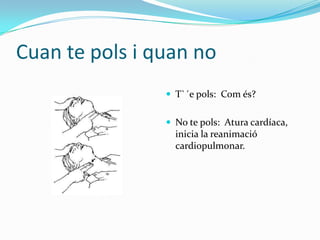 Cuan te pols i quan noT`´epols:  Com és? No te pols:  Atura cardíaca, inicia la reanimació cardiopulmonar.