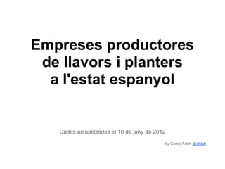 Empreses productores
 de llavors i planters
  a l'estat espanyol


   Dades actualitzades el 10 de juny de 2012
                                           by Carles Folch @cfolch
 