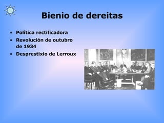 Bienio de dereitas Política rectificadora Revolución de outubro de 1934 Desprestixio de Lerroux 
