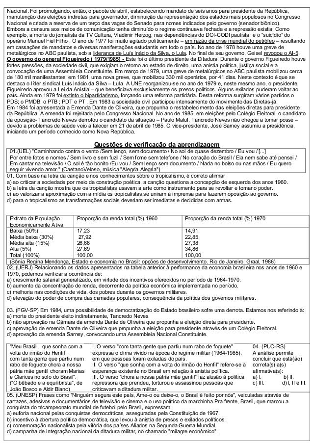 Resumo e atividades sobre ditadura militar