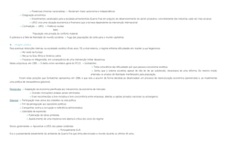  Poderosas minorias nacionalistas »» Reclamam maior autonomia e independência
 Estagnação económica
 Investimentos canalizados para a escalada armamentista (Guerra Fria) em prejuízo do desenvolvimento do sector produtivo, concretamente das indústrias cada vez mais arcaicas
 URSS vivia uma situação económica e financeira que a tornava dependente da intervenção internacional
 Contradição »» URSS  Potência nuclear
MAS
População vive privada do conforto material
A pobreza e a falta de liberdade do mundo socialista  Fuga das populações de Leste para o mundo capitalista
 Viragem política
Para acentuar distorções internas na sociedade soviética (finais anos 70) a nível externo, o regime enfrenta dificuldades em manter a sua hegemonia
 No Leste da Europa
 Recua na Ásia, África e América Latina
 Fracassa no Afeganistão, em consequência de uma intervenção militar desastrosa
Nesta conjuntura, em 1985 »» É eleito como secretário-geral do PCUS  Gorbatchev
 Tinha consciência das dificuldades por que passava a economia soviética
 Sentiu que o sistema socialista, apesar de não ter de ser substituído, necessitava de uma reforma. Do mesmo modo,
entendeu os anseios de liberdade manifestados pela população.
Foram estas posições que Gorbatchev apresentou em 1986, e que veio a assumir de forma decidida ao desencadear um processo de reestruturação económica (perestroika) e, ao implementar
uma política de transparência (glasnost).
Perestroika  Adaptação da economia planificada aos mecanismos da economia de mercado.
 Grandes monopólios estatais seriam eliminados
 Eram reconhecidas a livre iniciativa e livre concorrência entre empresas, abertas a capitais privados nacionais ou estrangeiros.
Glasnost  Participação mais activa dos cidadãos na vida política
 Fim da perseguição aos opositores políticos
 Campanhas contra a corrupção e ineficiência administrativa
 Liberdade de expressão
 Publicação de obras proibidas
 Aparecimento de uma imprensa livre aberta à crítica dos vícios do regime
Novos governantes »» Aproximar a URSS dos países ocidentais
 Principalmente EUA
Era o surpreendente esbatimento do ambiente de Guerra Fria que tinha aterrorizado o mundo durante os últimos 40 anos.
 