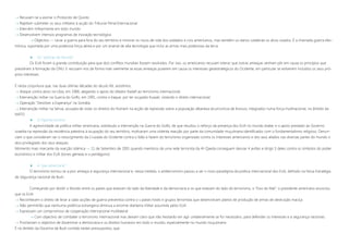  Recusam-se a assinar o Protocolo de Quioto
 Rejeitam submeter os seus militares à acção do Tribunal Penal Internacional
 Intervêm militarmente em todo mundo
 Desenvolvem intensos programas de inovação tecnológica
 Objectivo »» Levar a guerra para fora do seu território e minorar os riscos de vida dos soldados e civis americanos, mas também os danos colaterais os alvos visados. É a chamada guerra elec-
trónica, suportada por uma poderosa força aérea e por um arsenal de alta tecnologia que inclui as armas mais poderosas da terra.
 Os “polícias do Mundo”
Os EUA foram a grande contribuição para que dois conflitos mundiais fossem resolvidos. Por isso, os americanos recusam tolerar que outras ameaças venham pôr em causa os princípios que
presidiram à formação da ONU. E recusam-nos de forma mais veemente se essas ameaças puserem em causa os interesses geoestratégicos do Ocidente, em particular se estiverem incluídos os seus pró-
prios interesses.
É nesta conjuntura que, nas duas últimas décadas do século XX, assistimos:
 Ataque contra alvos na Líbia, em 1986, alegando o apoio do ditador Kadafi ao terrorismo internacional;
 Intervenção militar na Guerra do Golfo, em 1991, contra o Iraque, por ter ocupado Kuwait, violando o direito internacional;
 Operação “Devolver a Esperança” na Somália
 Intervenção militar na Sérvia, acusada de violar os direitos do Homem na acção de repressão sobre a população albanesa da província de Kosovo, integrados numa força multinacional, no âmbito da
NATO.
 O hiperterrorismo
A agressividade da política militar americana, sobretudo a intervenção na Guerra do Golfo, de que resultou o reforço da presença dos EUA no mundo árabe, e o apoio prestado ao Governo
israelita na repressão da resistência palestina à ocupação do seu território, motivaram uma violenta reacção por parte da comunidade muçulmana identificados com o fundamentalismo religioso. Denun-
ciam o que consideram ser o ressurgimento da Cruzada do Ocidente contra o Islão e fazem do terrorismo organizado contra os interesses americanos e dos seus aliados nas diversas partes do mundo o
alvo privilegiado dos seus ataques.
Momento mais marcante da reacção islâmica »» 11 de Setembro de 2001 quando membros de uma rede terrorista da Al-Qaeda conseguem desviar 4 aviões e dirigir 3 deles contra os símbolos do poder
económico e militar dos EUA (torres gémeas e o pentágono).
 A “pax americana”
O terrorismo tornou-se a pior ameaça à segurança internacional e, nessa medida, o antiterrorismo passou a ser o novo paradigma da política internacional dos EUA, definido na Nova Estratégia
de Segurança nacional de Bush.
Começando por dividir o Mundo entre os países que estavam do lado da liberdade e da democracia e os que estavam do lado do terrorismo, o “Eixo do Mal”, o presidente americano anunciou
que os EUA:
 Reconhecem o direito de levar a cabo acções de guerra preventiva contra o s países hostis e grupos terroristas que desenvolvam planos de produção de armas de destruição maciça
 Não permitirão que nenhuma potência estrangeira diminua a enorme dianteira militar assumida pelos EUA
 Expressam um compromisso de cooperação internacional multilateral
 Com objectivo de combater o terrorismo internacional mas deixam claro que não hesitarão em agir unilateralmente se for necessário, para defender os interesses e a segurança nacionais
 Proclamam o objectivo de disseminar a democracia e os direitos humanos em todo o mundo, especialmente no mundo muçulmano
É no âmbito da Doutrina de Bush contida nestes pressupostos, que:
 