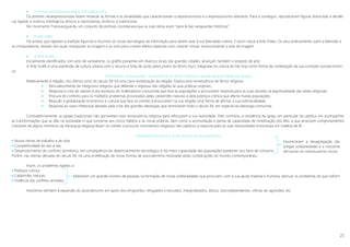 25
 A pintura neoexpressionista e transvaguardista
Os pintores neoexpressionistas fazem renascer as formas e as tonalidades que caracterizavam o expressionismo e o expressionismo abstracto. Para o conseguir, reproduziram figuras distorcidas e temáti-
cas ligadas a motivos mitológicos, étnicos e nacionalistas, eróticos, e tradicionais.
No movimento Transvanguarda, um conjunto de pintores considerava que as suas obras eram “para lá das vanguardas históricas”.
 A arte vídeo
Há artistas que rejeitam a tradição figurista e recorrem às novas tecnologias da informação para darem asas à sua liberdade criativa. E assim nasce a Arte Vídeo. Os seus praticamente usam a televisão e
os computadores, através dos quais manipulam as imagens e os sons para criarem efeitos especiais com caracter virtual, revolucionando a arte da imagem
 A Arte Grafiti
Inicialmente identificados com acto de vandalismo, os grafitis presentes em diversos locais das grandes cidades, alcançam também o estatuto de arte.
A Arte Grafiti é uma expressão de cultura urbana com o recurso a tinta de spray pelos jovens do Bronx (nyc), integrada na cultura do hip-hop como forma de contestação da sua condição socioeconómi-
ca.
Dinamismos socioculturais: revivescência do fervor religioso e perda de autoridade das igrejas
Relativamente à religião, nos últimos anos do seculo XX há uma clara revitalização da religião. Explica esta revivescência de fervor religioso:
 Recrudescimento do integrismo religioso que defende o regresso das religiões às suas práticas originais;
 Resposta à crise de valores e aos excessos do materialismo consumista que leva as populações a procurarem resposta para as suas dúvidas na espiritualidade das seitas religiosas;
 Procura de conforto para os múltiplos problemas provocados pelas catástrofes naturais e pela pobreza crónica que afecta muitas populações;
 Reacção à globalização económica e cultural que leva os crentes a procurarem na sua religião uma forma de afirmar a sua individualidade;
 Resposta ao vazio intelectual deixado pela crise das grandes ideologias que dominaram todo o século XX, em especial da ideologia comunista.
Contraditoriamente, as igrejas tradicionais não aproveitam esta revivescência religiosa para reforçarem a sua autoridade. Pelo contrário, a resistência da igreja, em particular da católica, em acompanhar
as transformações que se dão na sociedade ni que concerne aos novos hábitos e às novas práticas, bem como a acomodação e perda de capacidade de mobilização dos fiéis, a que acrescem comportamentos
criticáveis de alguns membros da hierarquia religiosa levam os crentes a procurar movimentos religiosos não católicos a resposta para as suas necessidades emocionais em matéria de fé.
Individualismo moral e novas formas de associativismo
 Novos ritmos de trabalho e de vida
 Competitividade do dia-a-dia
 Desenvolvimento do conforto doméstico, em consequência do desenvolvimento tecnológico e da maior capacidade das populações acederem aos bens de consumo
Porém, nas últimas décadas do século XX, há uma proliferação de novas formas de associativismo motivadas pelas complicações do mundo contemporâneo.
Assim, os problemas ligados a
 Pobreza crónica
 Catástrofes naturais
 Violência dos conflitos armados
Assistimos também à expansão do associativismo em apoio dos emigrantes, refugiados e excluídos, marginalizados, idosos, toxicodependentes, vítimas de agressões, etc.
Favoreceram a desagregação das
antigas solidariedades e a crescente
afirmação do individualismo moral
Mobilizam um grande número de pessoas na formação de novas solidariedades que procuram, com a sua ajuda material e humana, atenuar os problemas do que sofrem
 