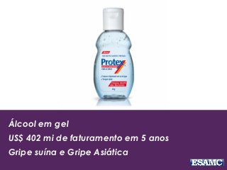 Álcool em gel
US$ 402 mi de faturamento em 5 anos
Gripe suína e Gripe Asiática
 