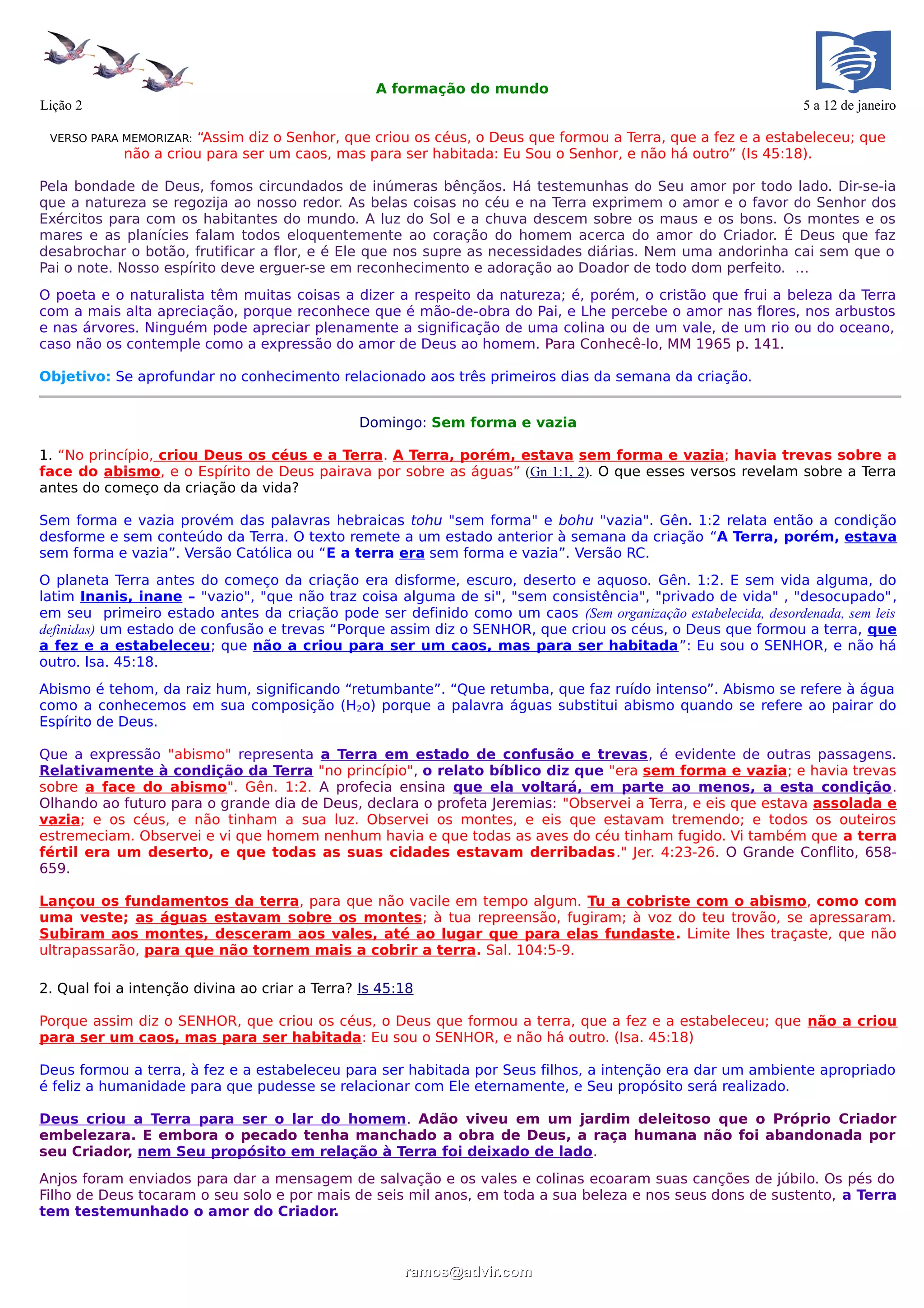 A formação do mundo_Resumo_Liç_212013_Esc_Sab. | PDF