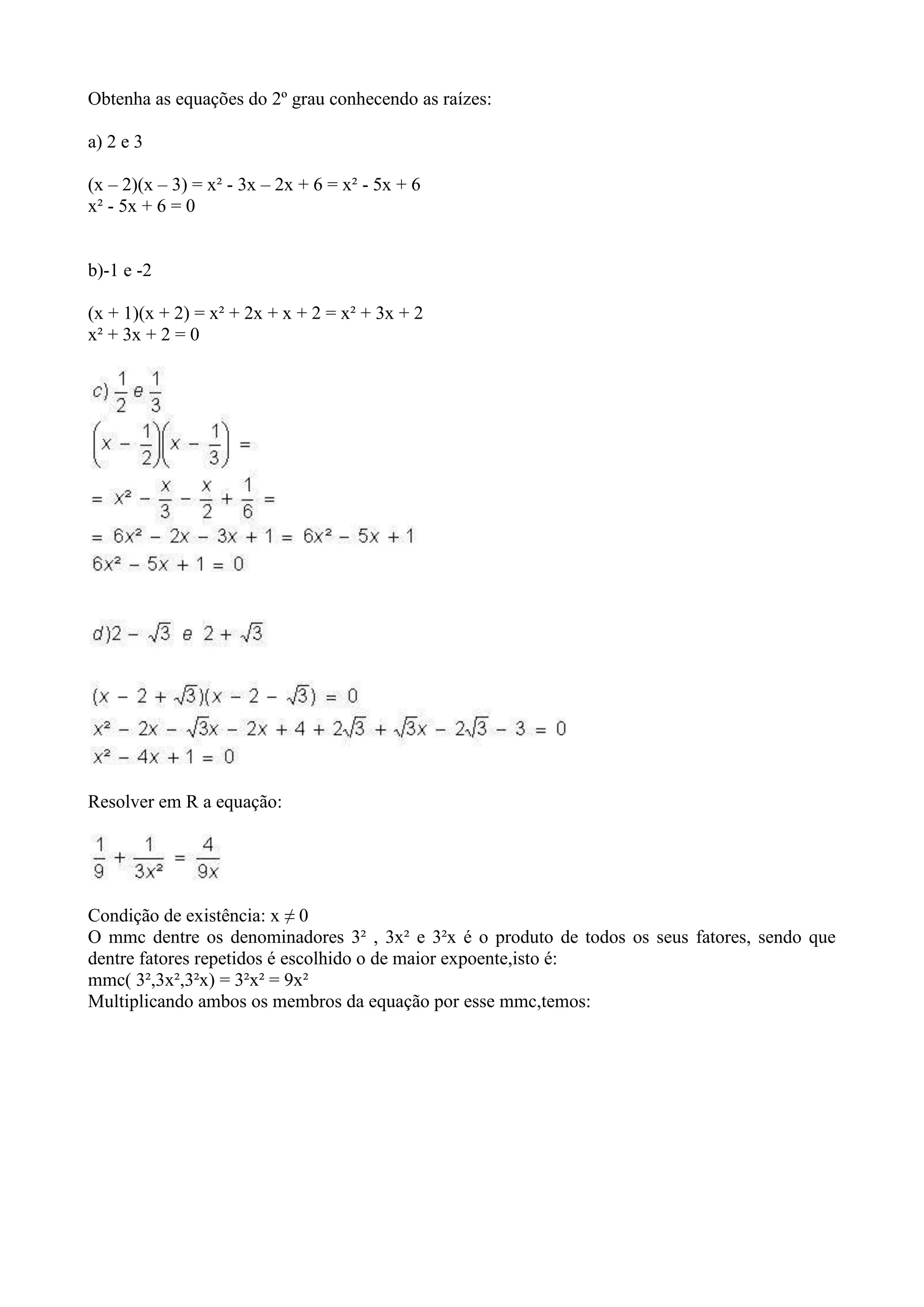 Resumo de aula resolução de equações do 2º grau | PDF