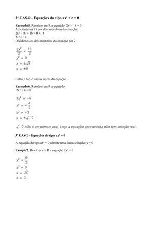 Resumo de aula resolução de equações do 2º grau | DOCX