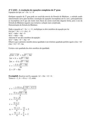 Resumo de aula resolução de equações do 2º grau | DOCX