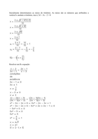 Resumo de aula resolução de equações do 2º grau | PDF