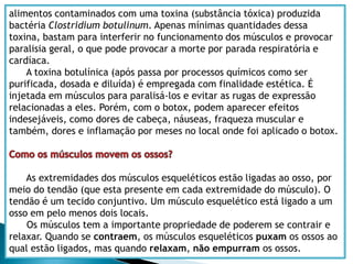 Um esqueleto humano chega a ter 206 ossos. O esqueleto serve para dar sustentação ao corpo, e para protege alguns órgãos internos. Exemplo: o cérebro é protegido pelos ossos do crânio. Os ossos do corpo humano tem a capacidade de se regenerar, ou seja as células se multiplicam até “encobrir” a lesão.  Os locais onde dois ossos se juntam, são chamados de articulações ou de juntas. O corpo humano tem articulações fixas, como as que existem entre os ossos do crânio, e as articulações móveis, como a que existe no joelho. Em todos os tipos de articulações, os ossos sem mantém unidos por um tecido conjuntivo denominado ligamento.    Nas articulações móveis, os ligamentos são flexíveis, permitindo que os ossos se movimentem em mais de uma posição, sem se deslocar da junta (articulação).    Na maioria das articulações móveis, a extremidade dos ossos é revestida por cartilagem, que é um tecido conjuntivo liso, resistente ao desgaste.  Tecido cartilaginoso- Reveste as extremidades dos ossos impedindo o atrito entre eles. É um tecido conjuntivo. Permite que um osso deslize sobre outro durante o movimento da junta, sem prejuízo para nenhum deles. Articulações ou juntas
