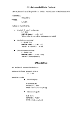 Resumão Eletroterapia
